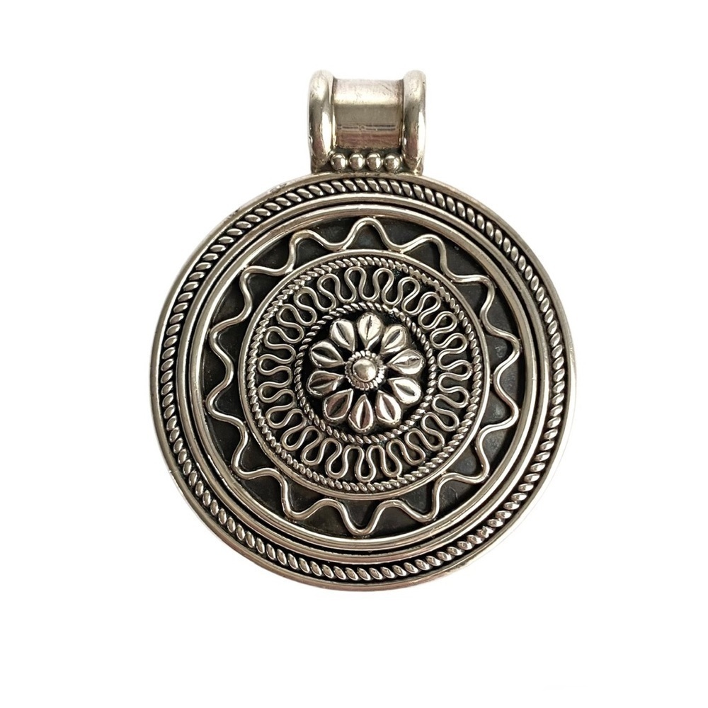 Doug‎ Paulus Medallion Pendant Round Filigree Sterling Silver 925 Ornate Large